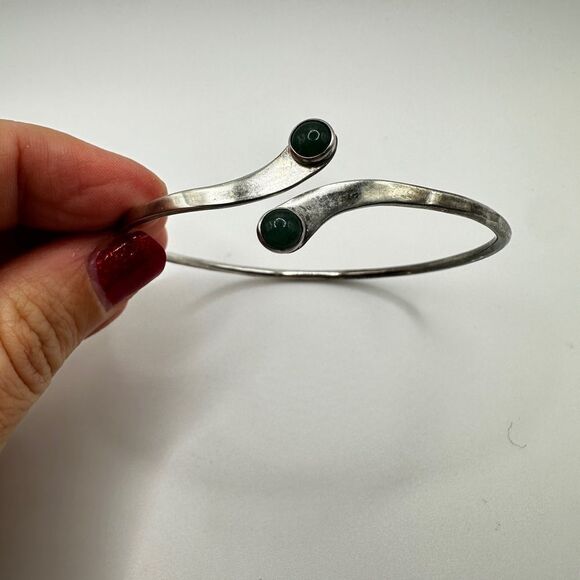 1960s Ed Levin Aventurine, sterling silver bypass bracelet! - Picture 2 of 9